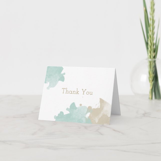 Modern Watercolor Splashes Wedding Thank You Card (Front)