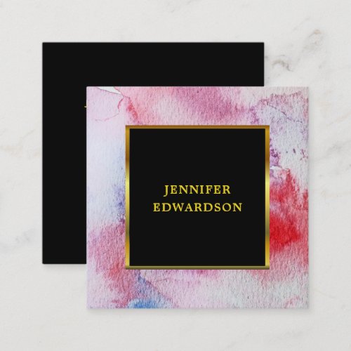 Modern watercolor splatter black gold professional square business card