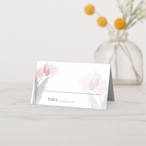 Modern Watercolor Spring Pink Tulips Place Card