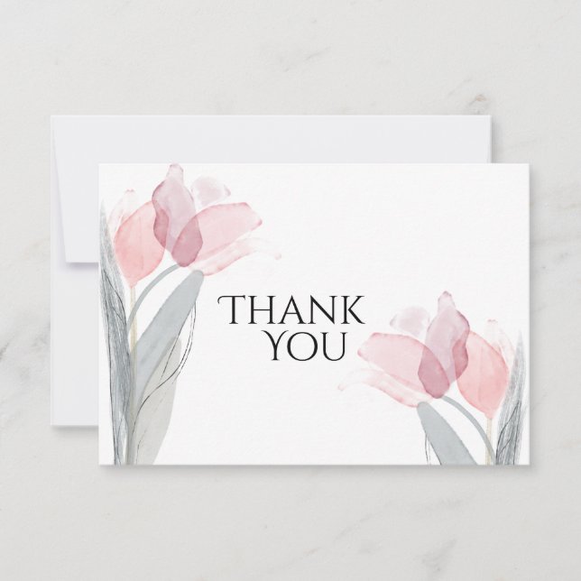 Modern Watercolor Spring Pink Tulips Thank You Card (Front)
