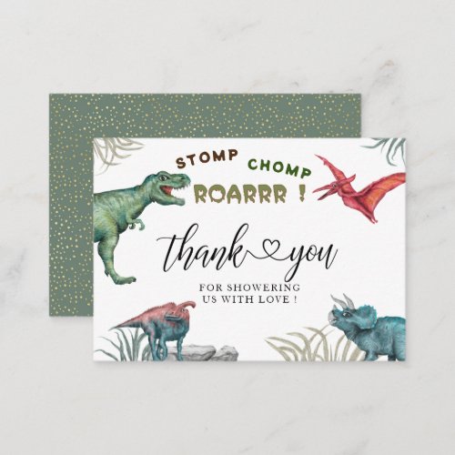 Modern watercolor stomp chomp roar thank you note card