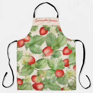 Modern Watercolor Strawberry Pattern Personalized Apron