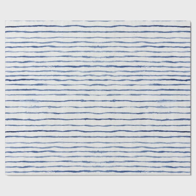 Modern Watercolor Striped Pattern Blue and White Wrapping Paper (Seam)