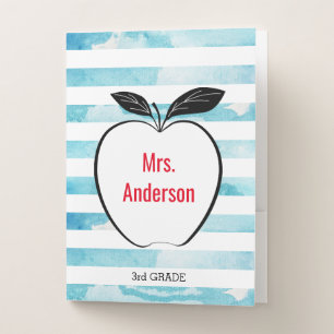 Modern Watercolor Stripes Apple Teacher Pocket Folder
