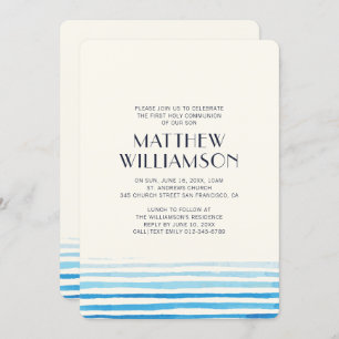 Modern Watercolor Stripes Communion Invitation