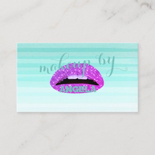 Modern Watercolor StripesLips _Makeup artist Business Card