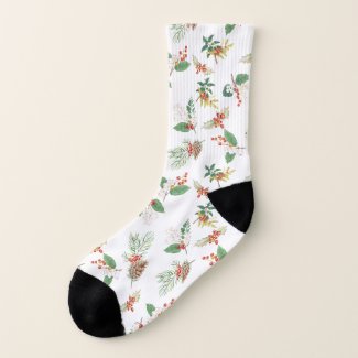 Modern Watercolor Style Winter Botanical Socks