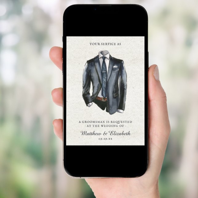 Modern Watercolor Suit Groomsman Proposal Request  Invitation (Front Digital)