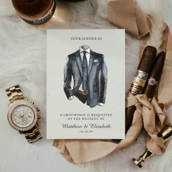 Modern Watercolor Suit Groomsman Proposal Request  Invitation by IYHTVDesigns at Zazzle