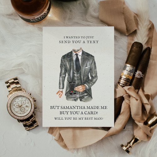 Modern Watercolor Suit Groomsman Proposal Request Note Card