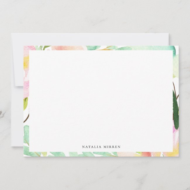 Modern Watercolor Summer Floral Frame Note Card