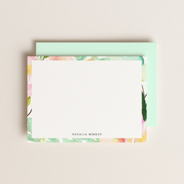 Modern Watercolor Summer Floral Frame Note Card (Creator Uploaded)