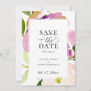 Modern Watercolor Summer Floral Save the Date Announcement