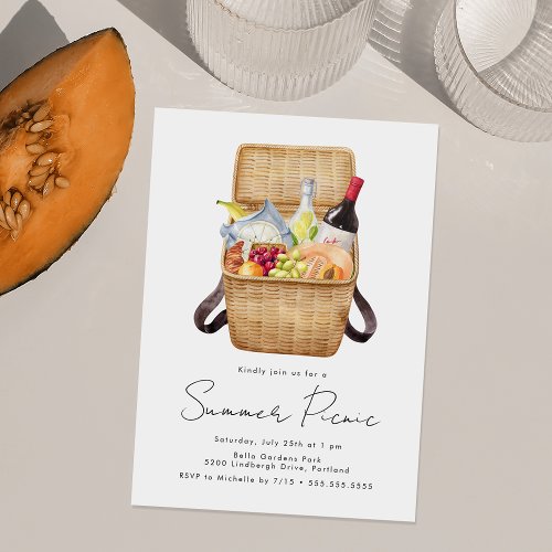 Modern Watercolor Summer Picnic Invitation