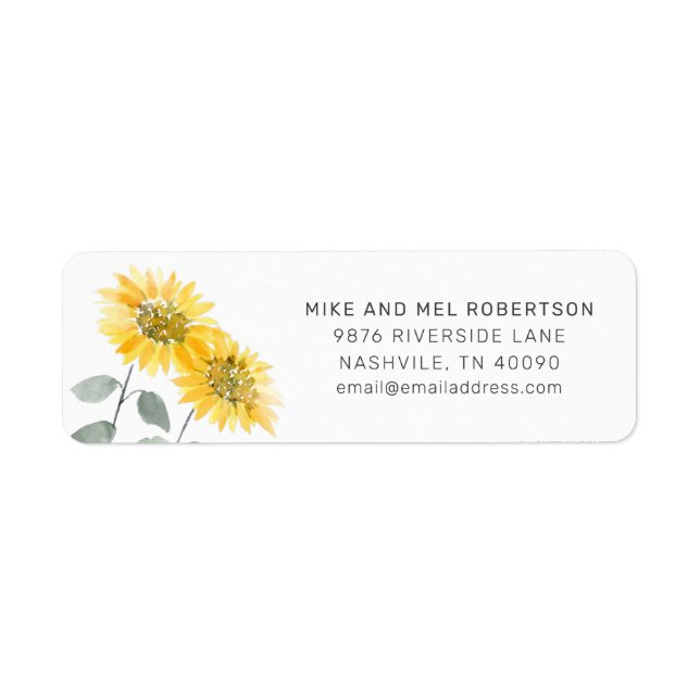 Modern Watercolor Sunflower Botanical Label (Front)