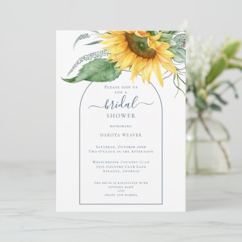 Modern Watercolor Sunflower Bridal Shower Invitation