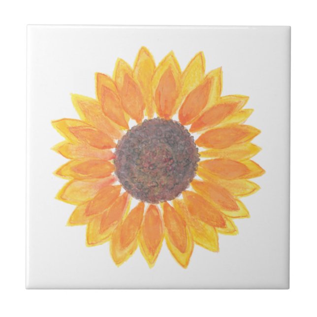 Modern Watercolor Sunflower Ceramic Tile (Front)