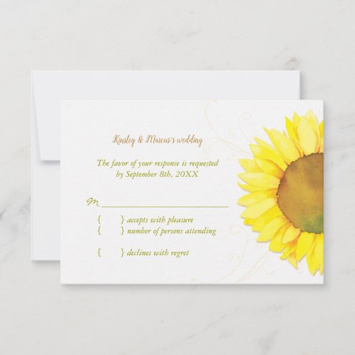 Modern Watercolor Sunflower Wedding RSVP