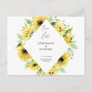 Modern Watercolor Sunflower Wedding Save the Date  Postcard
