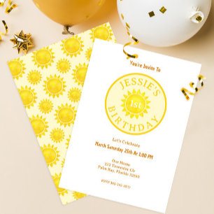Modern Watercolor Sunshine 1st Birthday Invitation
