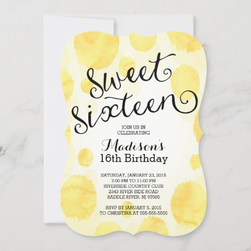 Modern Watercolor Sweet Sixteen Birthday Party Invitation