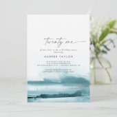 Modern Watercolor | Teal 21st Birthday Party Invitation (Standing Front)