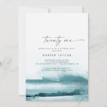 Modern Watercolor | Teal 21st Birthday Party Invitation