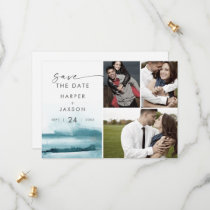 Modern Watercolor | Teal 3 Photo Collage Save The Date