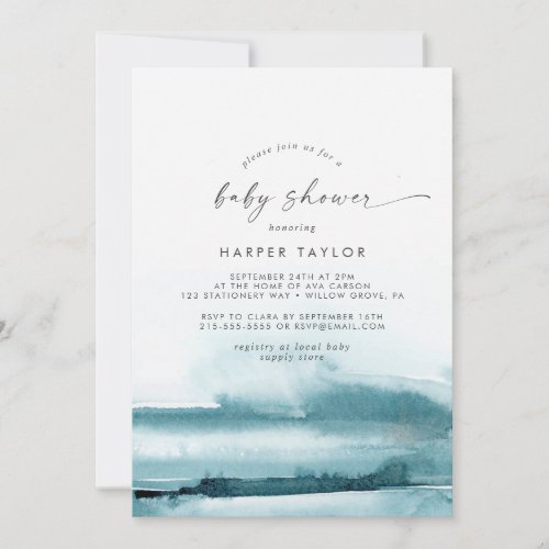 Modern Watercolor  Teal Baby Shower Invitation