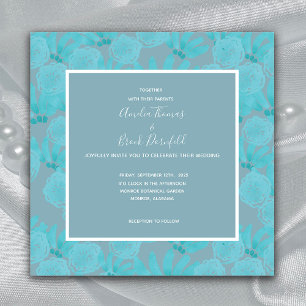 Modern Watercolor Teal Blue Floral Design Wedding Invitation