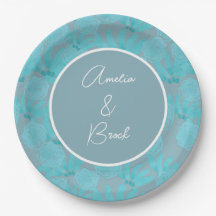 Modern Watercolor Teal Blue Floral Design Wedding 