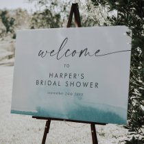 Modern Watercolor Teal Bridal Shower Welcome Sign