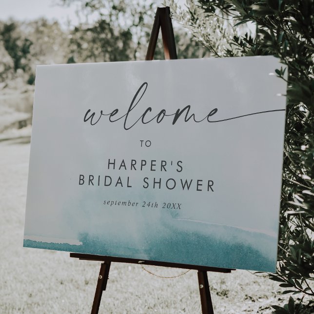 Modern Watercolor Teal Bridal Shower Welcome Sign (Modern Watercolor Teal Bridal Shower Welcome Sign)