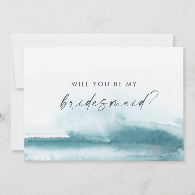 Modern Watercolor | Teal Bridesmaid Proposal Card (Front)