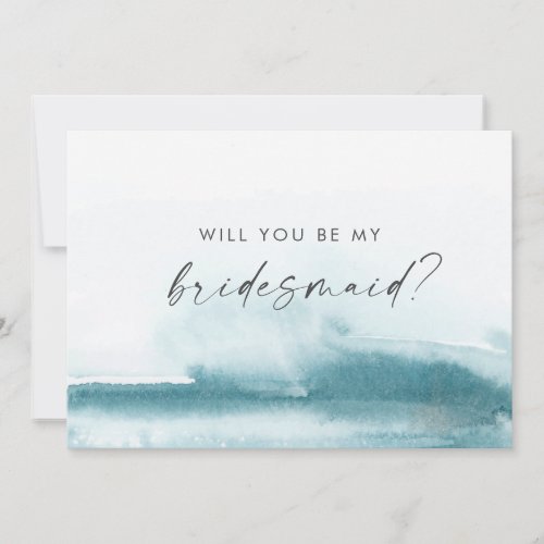 Modern Watercolor  Teal Bridesmaid Proposal Card