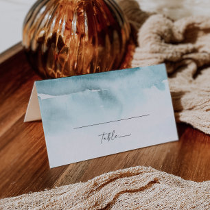 Modern Watercolor   Teal Folded Wedding Place Card