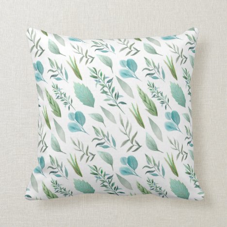 Modern Watercolor Teal Green Teal Blue Leaves Throw Pillow