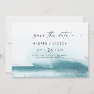 Modern Watercolor Teal Horizontal Save The Date