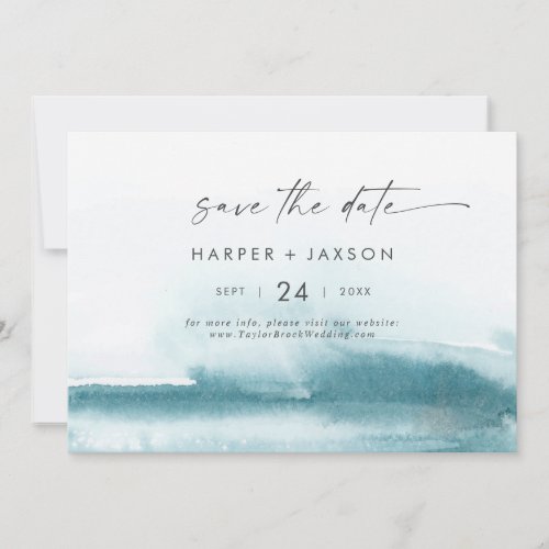 Modern Watercolor  Teal Horizontal Save The Date
