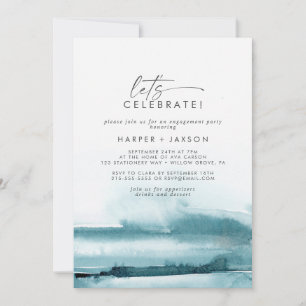 Modern Watercolor Teal Let's Celebrate Invitation