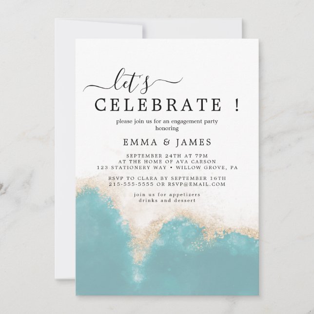 Modern Watercolor | Teal Let's Celebrate  Invitation (Front)