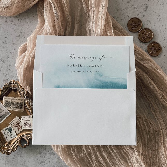 Modern Watercolor | Teal Marriage Envelope Liner (Creator Uploaded)