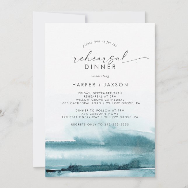 Modern Watercolor | Teal Rehearsal Dinner Invitation (Front)