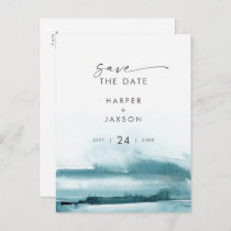Modern Watercolor | Teal Save the Date Invitation Postcard