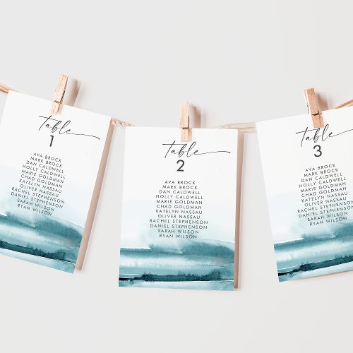 Modern Watercolor  Teal Seating Chart Cards