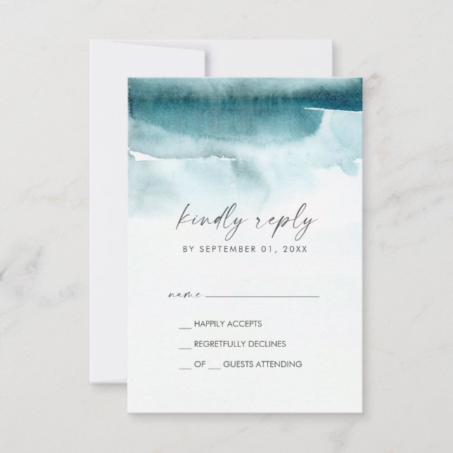 Modern Watercolor | Teal Simple RSVP Card (Front)