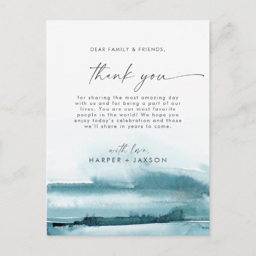 Modern Watercolor  Teal Thank You Reception Card