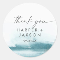 Modern Watercolor | Teal Thank You Wedding Favor Classic Round Sticker