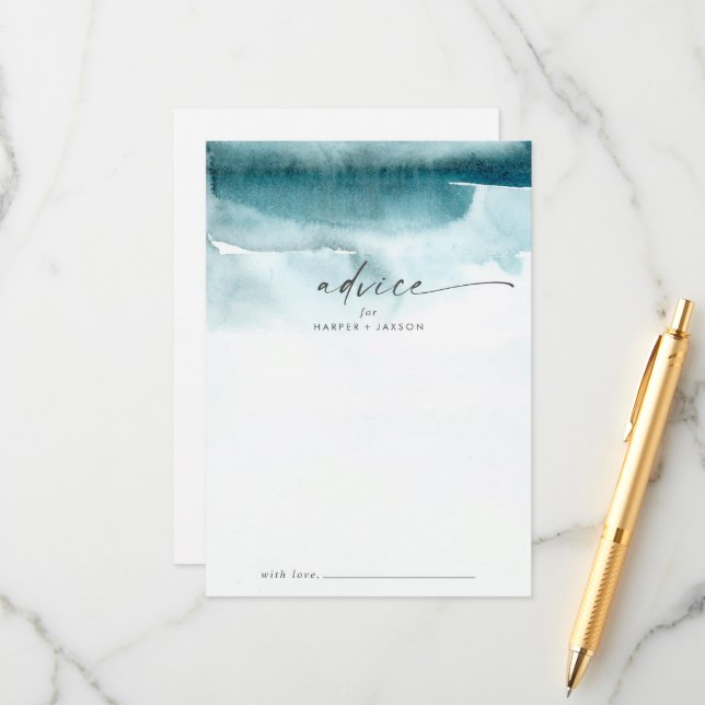 Modern Watercolor | Teal Wedding Advice Card (Front/Back In Situ)