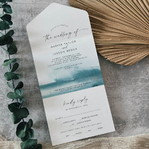 Modern Watercolor   Teal Wedding All In One Invitation